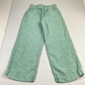 Tahari Womens Linen Pants Green Pull On Elastic Waist Straight Leg Pockets Small